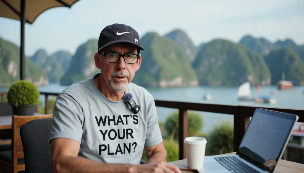 Brenden Sharp at a Cafe in Ha long Bay Vietnam